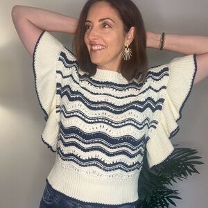 NWT Women's Blue & White Wavy Knit Sweater Small